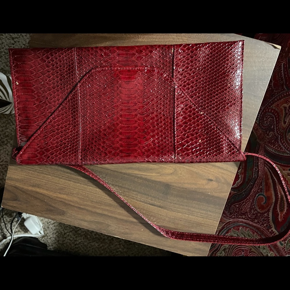 Wine crocodile print clutch/ w strap